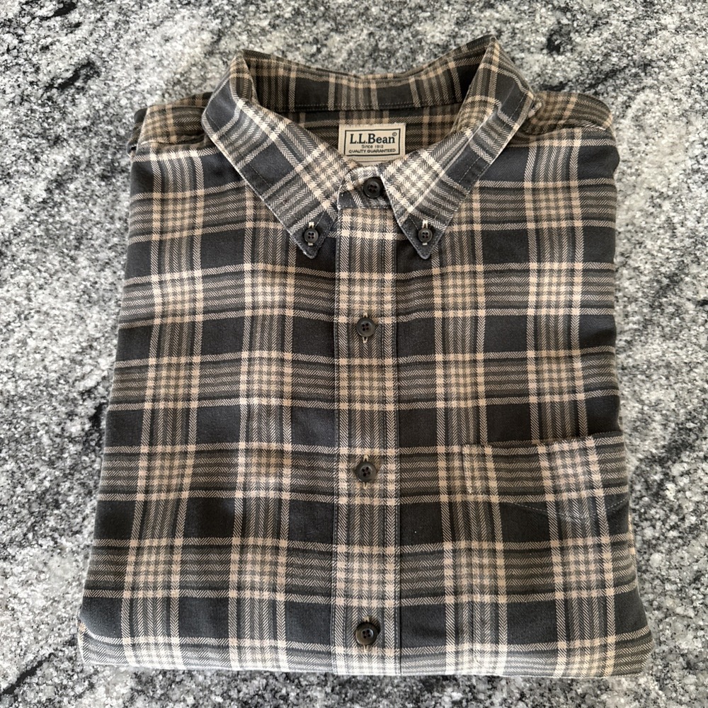 L.L. Bean Men's Sz XL Cotton Flannel Plaid Button Down Neutral Colors #167 - Picture 9 of 11